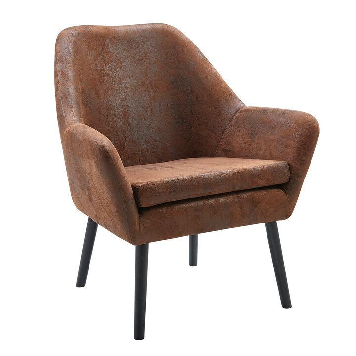 Teamson Home Divano Armchair with Aged Fabric and Solid Wood Legs, Brown