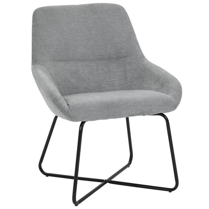 Modern Accent Chair Leisure Fabric Mid Back Chair Livingroom Funiture with X-Shaped Metal Frame and Curved Back, Grey