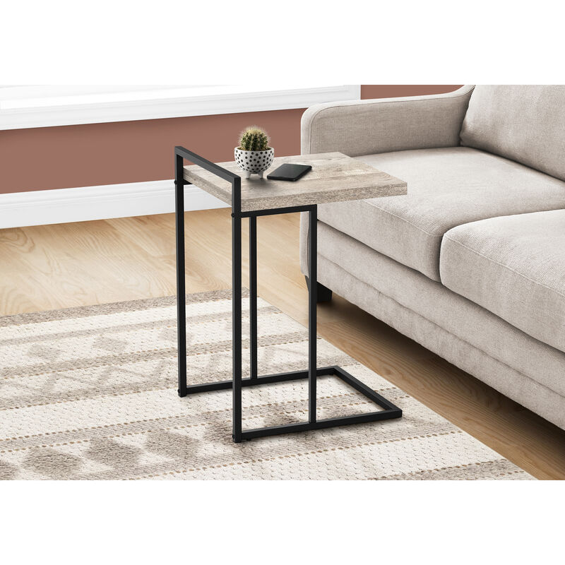 Monarch Specialties I 3632 Accent Table, C-shaped, End, Side, Snack, Living Room, Bedroom, Metal, Laminate, Beige, Black, Contemporary, Modern