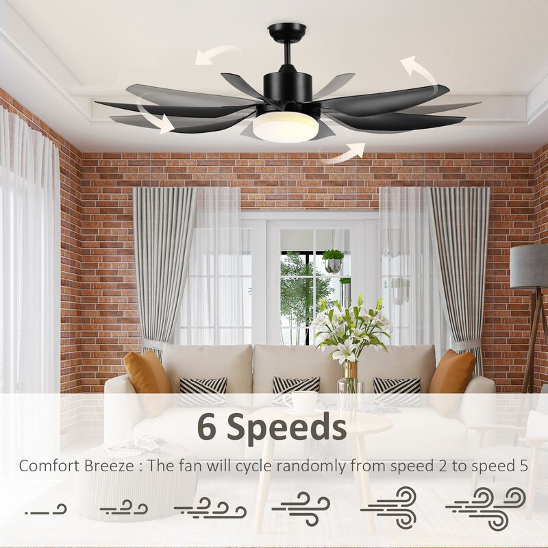 52" Reversible Indoor Ceiling Fan with Light, Modern Mount LED Lighting Fan with Remote Control, for Bedroom, and Living Room, Black