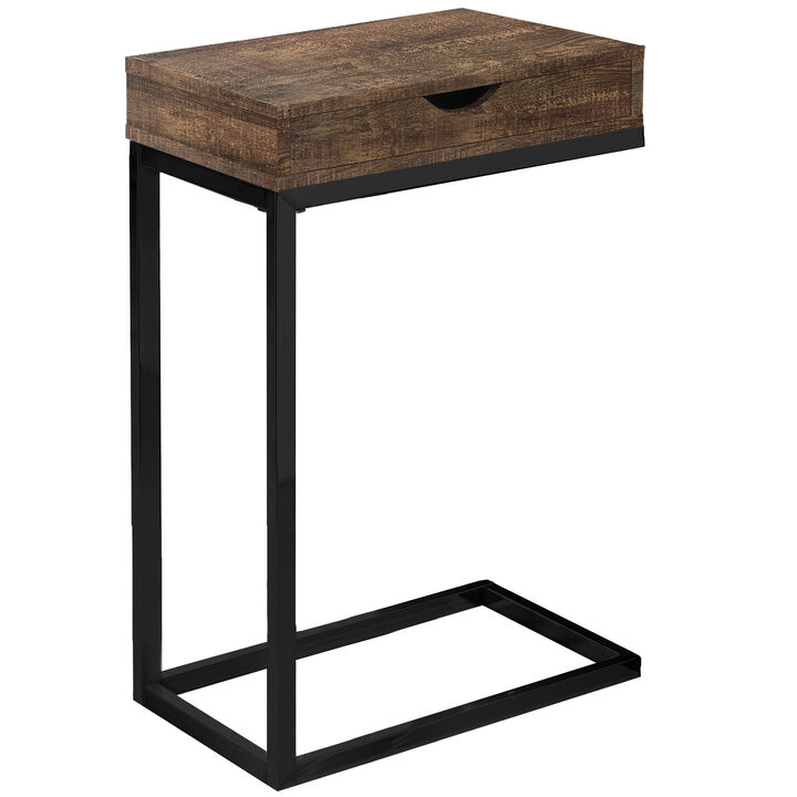 Monarch Specialties I 3406 Accent Table, C-shaped, End, Side, Snack, Storage Drawer, Living Room, Bedroom, Metal, Laminate, Brown, Black, Contemporary, Modern