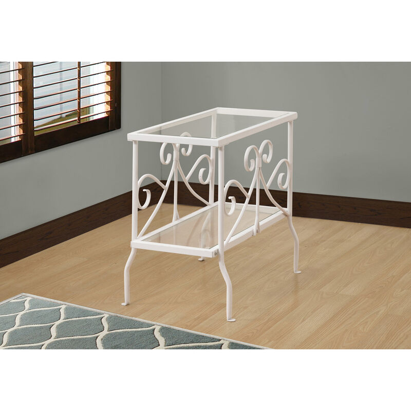 Monarch Specialties I 3105 Accent Table, Side, End, Nightstand, Lamp, Living Room, Bedroom, Metal, Tempered Glass, White, Clear, Traditional