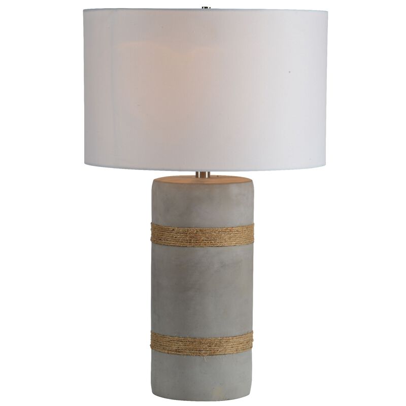 28" Gray Concrete and Rope Accented Table Lamp with White Drum Shade