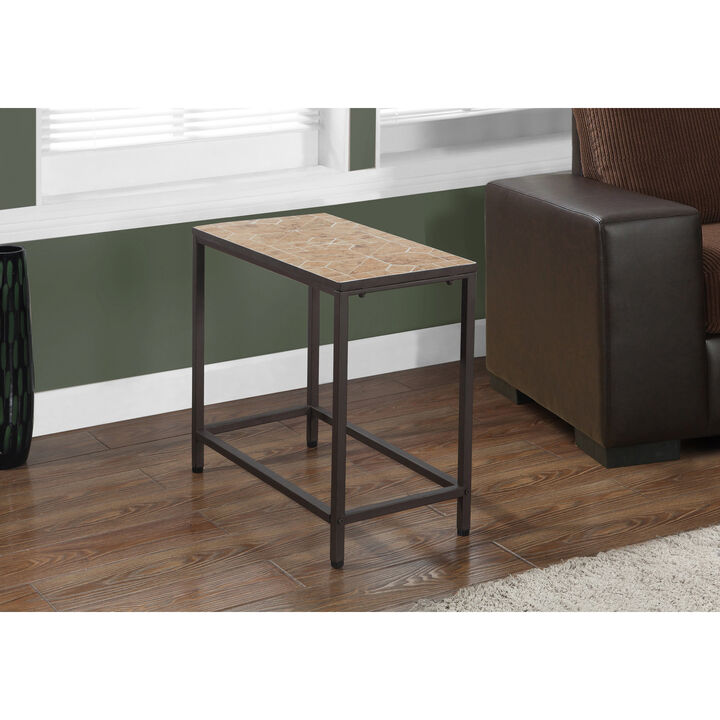 Monarch Specialties I 3163 Accent Table, Side, End, Nightstand, Lamp, Living Room, Bedroom, Metal, Tile, Brown, Transitional