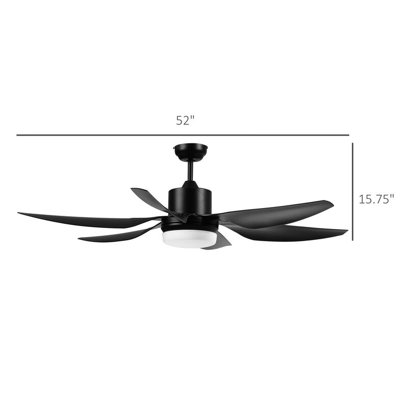 52" Reversible Indoor Ceiling Fan with Light, Modern Mount LED Lighting Fan with Remote Control, for Bedroom, and Living Room, Black