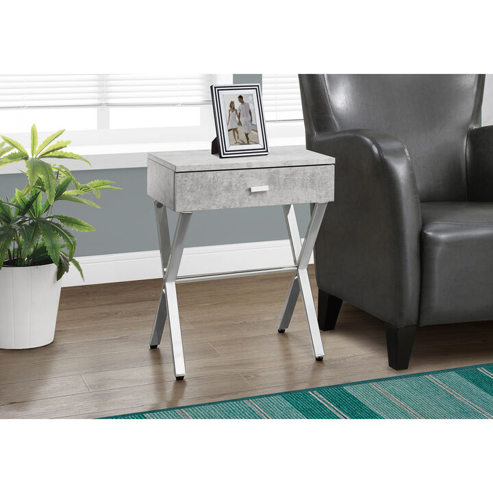 Monarch Specialties I 3264 Accent Table, Side, End, Nightstand, Lamp, Storage Drawer, Living Room, Bedroom, Metal, Laminate, Grey, Chrome, Contemporary, Modern