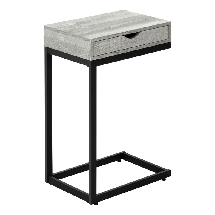 Monarch Specialties I 3407 Accent Table, C-shaped, End, Side, Snack, Storage Drawer, Living Room, Bedroom, Metal, Laminate, Grey, Black, Contemporary, Modern