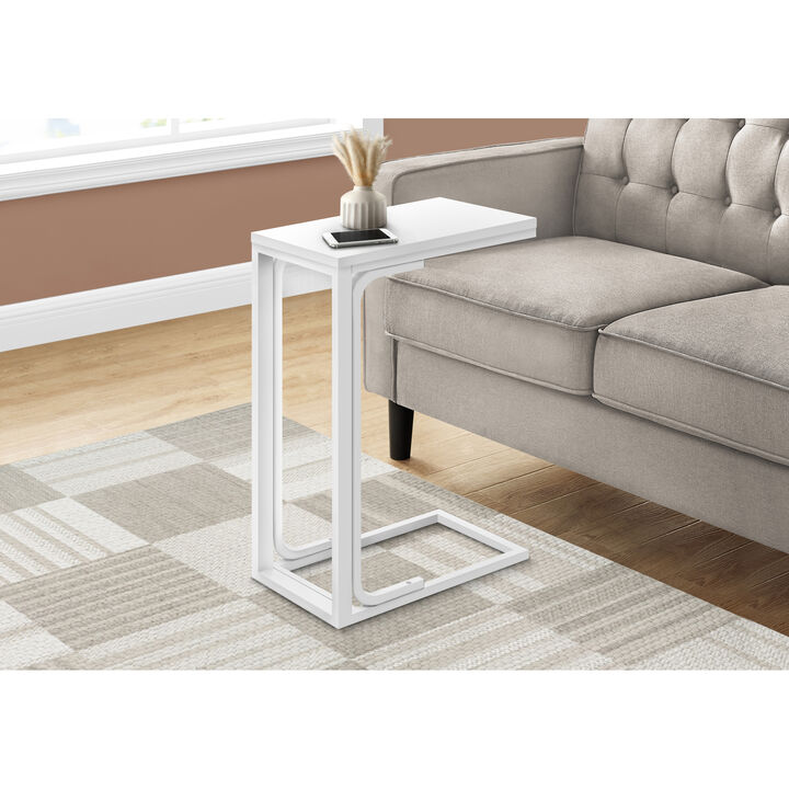 Monarch Specialties I 3478 Accent Table, C-shaped, End, Side, Snack, Living Room, Bedroom, Metal, Laminate, White, Contemporary, Modern