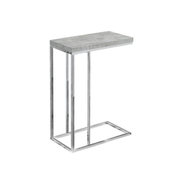 Monarch Specialties I 3372 Accent Table, C-shaped, End, Side, Snack, Living Room, Bedroom, Metal, Laminate, Grey, Chrome, Contemporary, Modern