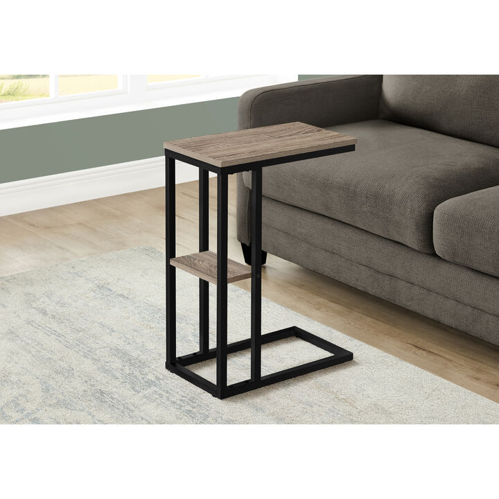 Monarch Specialties I 3672 Accent Table, C-shaped, End, Side, Snack, Living Room, Bedroom, Metal, Laminate, Brown, Black, Contemporary, Modern