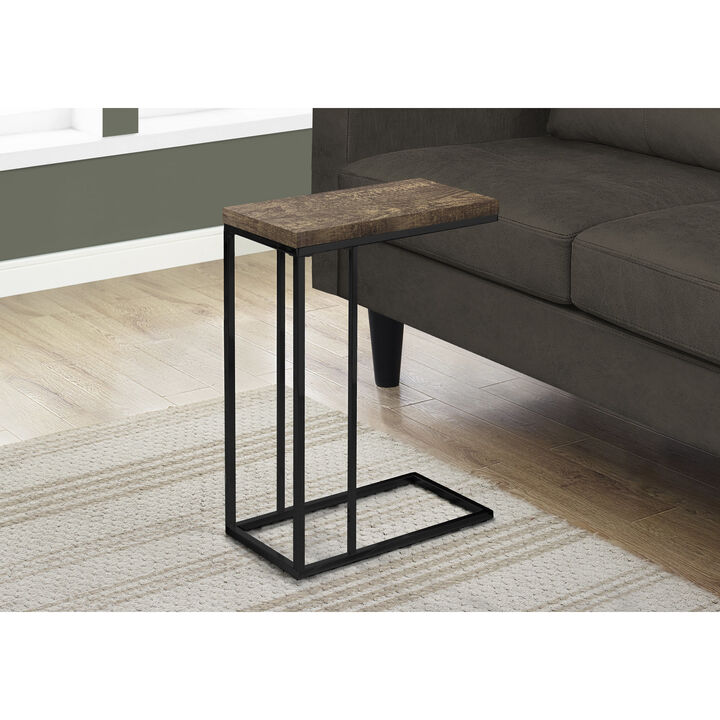 Monarch Specialties I 3403 Accent Table, C-shaped, End, Side, Snack, Living Room, Bedroom, Metal, Laminate, Brown, Black, Contemporary, Modern
