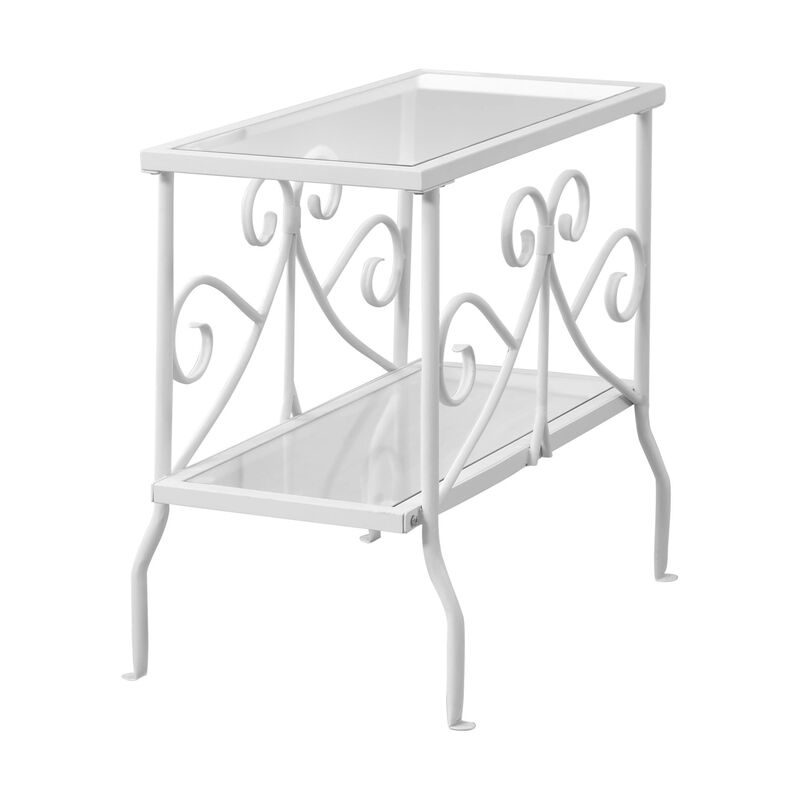 Monarch Specialties I 3105 Accent Table, Side, End, Nightstand, Lamp, Living Room, Bedroom, Metal, Tempered Glass, White, Clear, Traditional