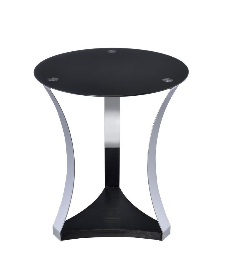ACME Geiger End Table, Chrome & Black Glass