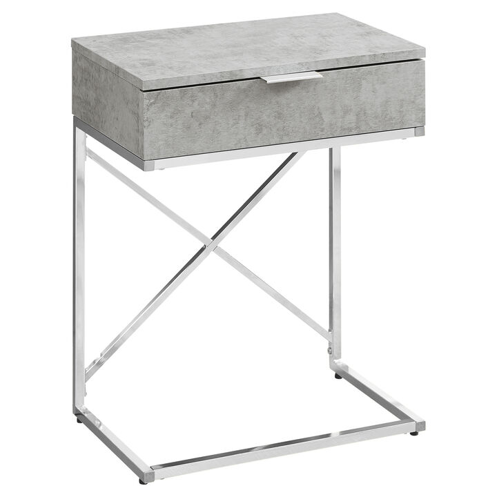 Monarch Specialties I 3471 Accent Table, Side, End, Nightstand, Lamp, Storage Drawer, Living Room, Bedroom, Metal, Laminate, Grey, Chrome, Contemporary, Modern
