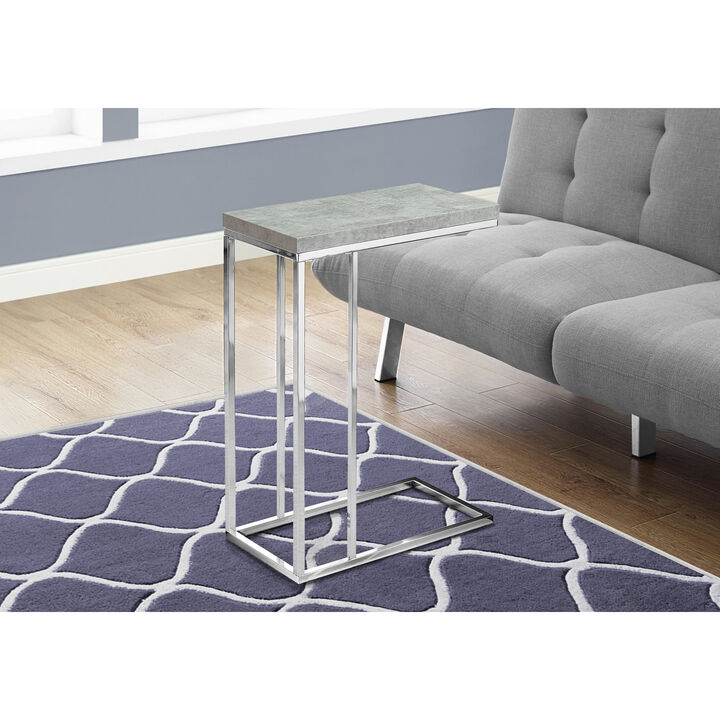 Monarch Specialties I 3372 Accent Table, C-shaped, End, Side, Snack, Living Room, Bedroom, Metal, Laminate, Grey, Chrome, Contemporary, Modern