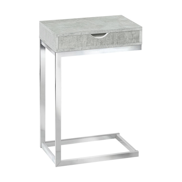 Monarch Specialties I 3373 Accent Table, C-shaped, End, Side, Snack, Storage Drawer, Living Room, Bedroom, Metal, Laminate, Grey, Chrome, Contemporary, Modern