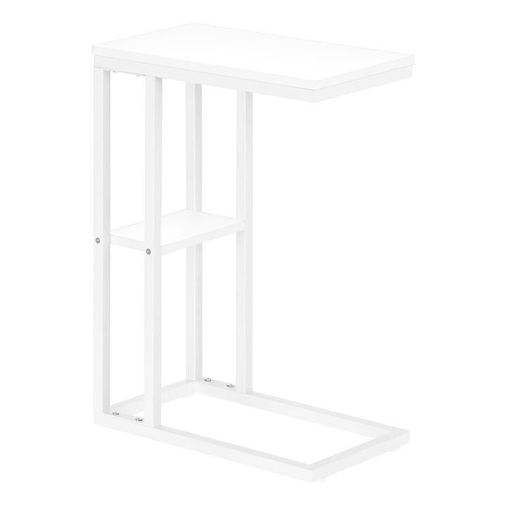 Monarch Specialties I 3676 Accent Table, C-shaped, End, Side, Snack, Living Room, Bedroom, Metal, Laminate, White, Contemporary, Modern