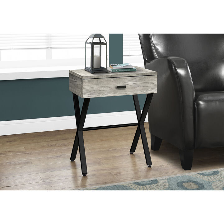 Monarch Specialties I 3451 Accent Table, Side, End, Nightstand, Lamp, Storage Drawer, Living Room, Bedroom, Metal, Laminate, Grey, Black, Contemporary, Modern
