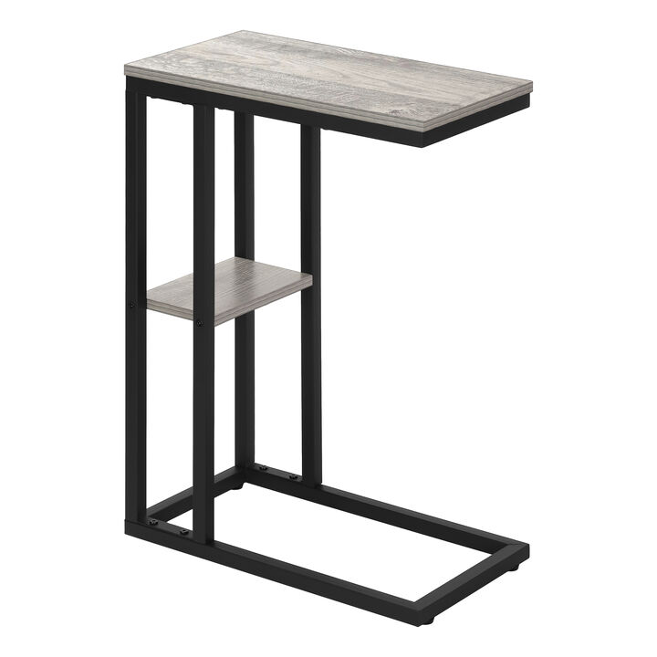 Monarch Specialties I 3671 Accent Table, C-shaped, End, Side, Snack, Living Room, Bedroom, Metal, Laminate, Grey, Black, Contemporary, Modern