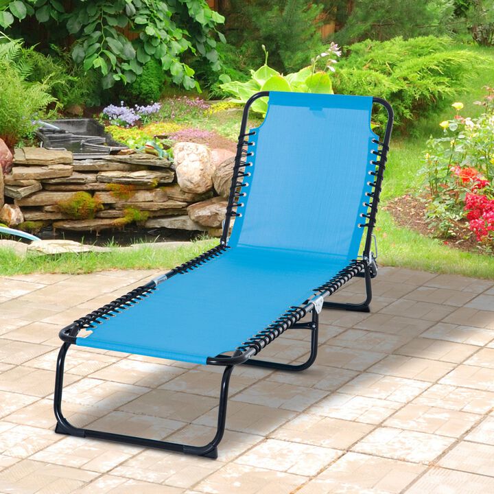 Outdoor Folding Chaise Lounge Chair Portable Lightweight Reclining Sun Lounger with 4-Position Adjustable Backrest for Poolside, Light Blue