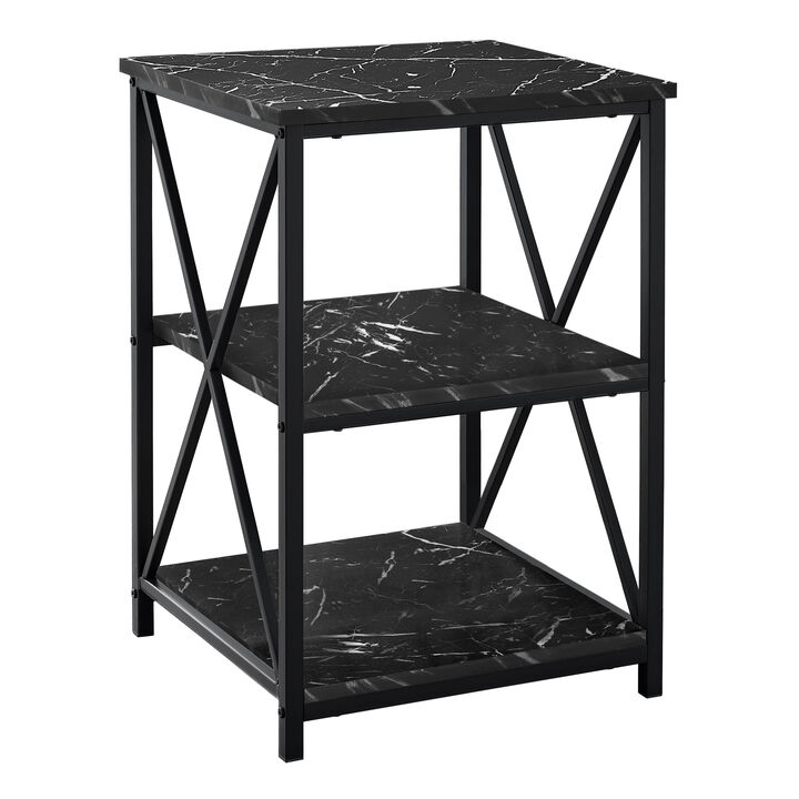 Monarch Specialties I 3595 Accent Table, Side, End, Nightstand, Lamp, Living Room, Bedroom, Metal, Laminate, Black Marble Look, Contemporary, Modern