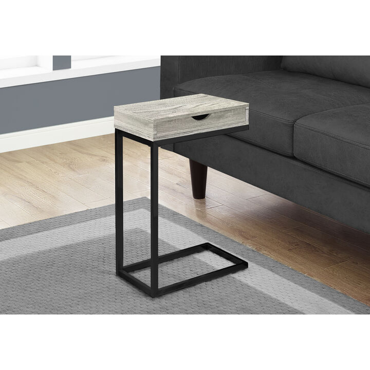 Monarch Specialties I 3407 Accent Table, C-shaped, End, Side, Snack, Storage Drawer, Living Room, Bedroom, Metal, Laminate, Grey, Black, Contemporary, Modern