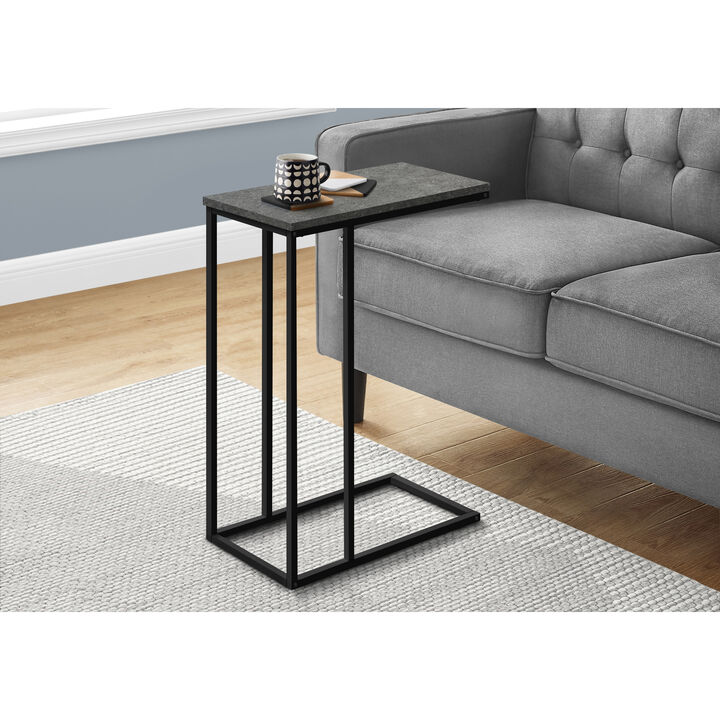 Monarch Specialties I 3765 Accent Table, C-shaped, End, Side, Snack, Living Room, Bedroom, Metal, Laminate, Grey, Black, Contemporary, Modern