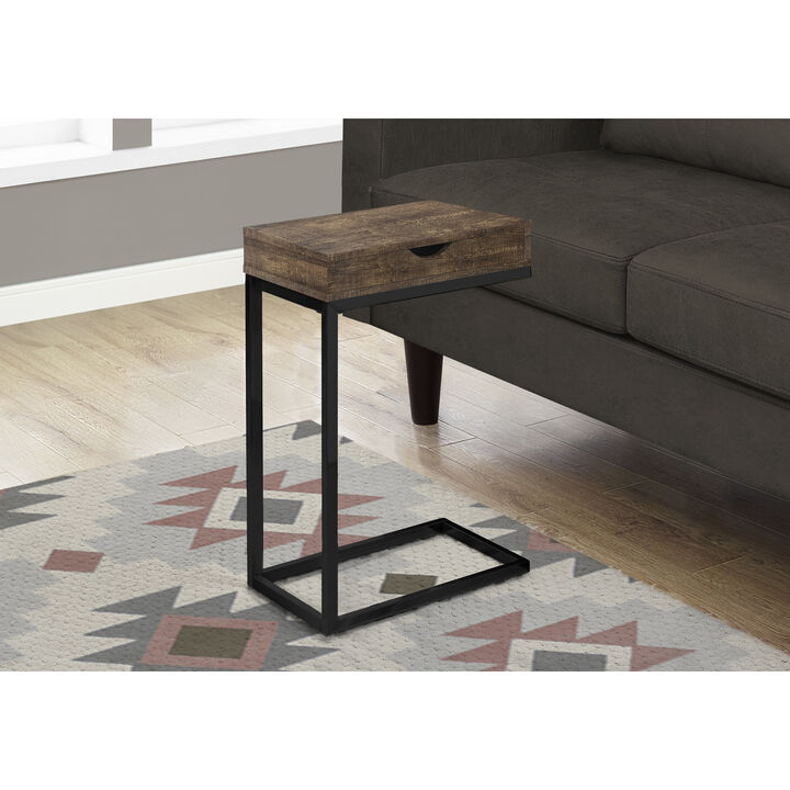 Monarch Specialties I 3406 Accent Table, C-shaped, End, Side, Snack, Storage Drawer, Living Room, Bedroom, Metal, Laminate, Brown, Black, Contemporary, Modern
