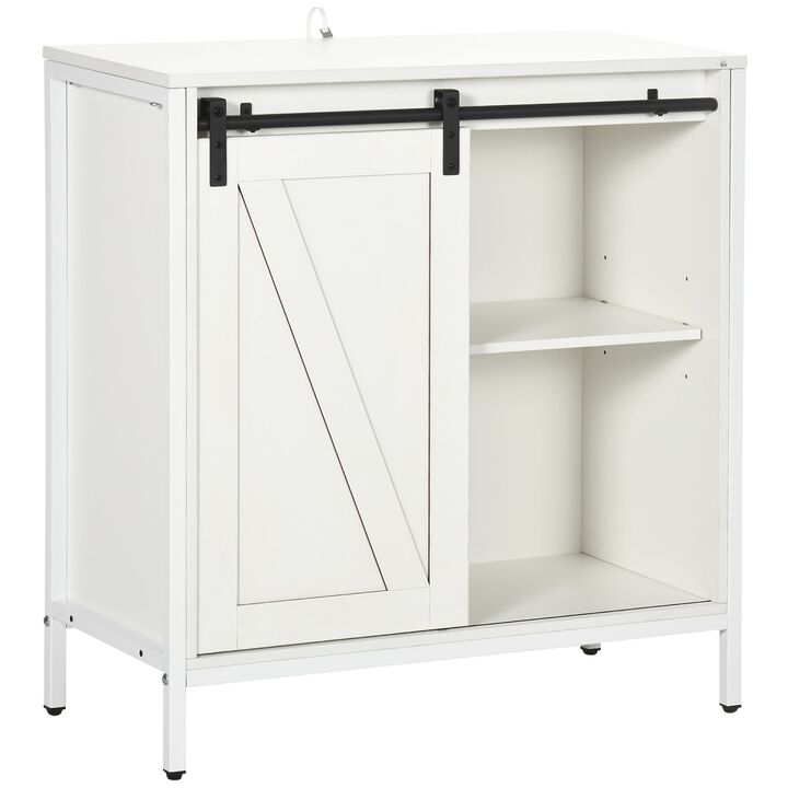 Buffet Cabinet, Farmhouse Sideboard, Bar Cabinet with Adjustable Shelf, Sliding Barn Door for Kitchen, White