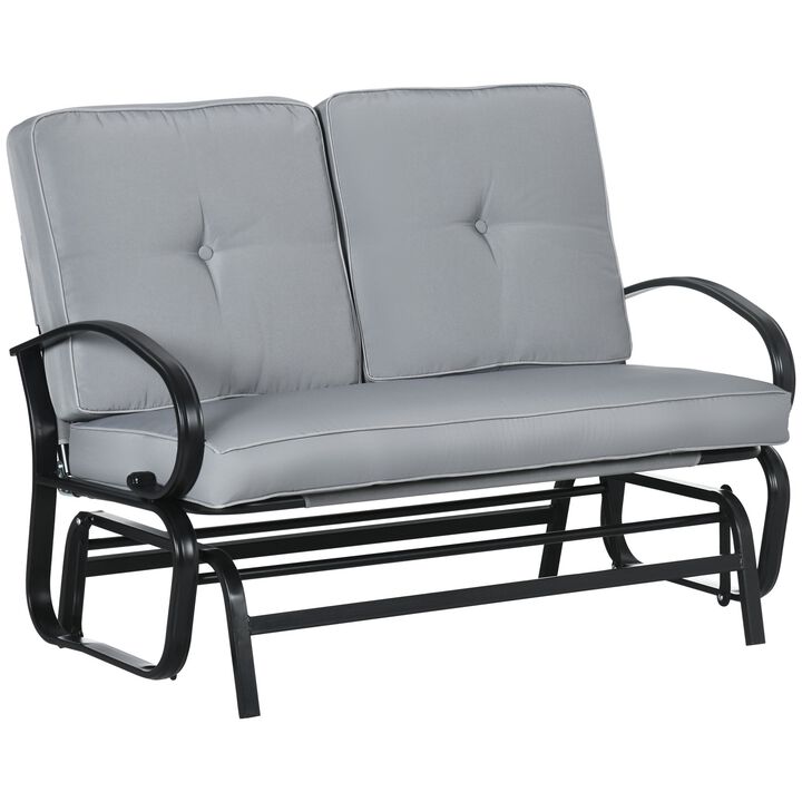 Outdoor Glider Bench, 2-Person Patio Rocker Loveseat with Tufted Cushions, Steel Frame for Porch, Garden Backyard, Gray