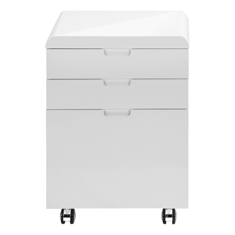 Monarch Specialties I 7583 File Cabinet, Rolling Mobile, Storage Drawers, Printer Stand, Office, Work, Laminate, Glossy White, Contemporary, Modern
