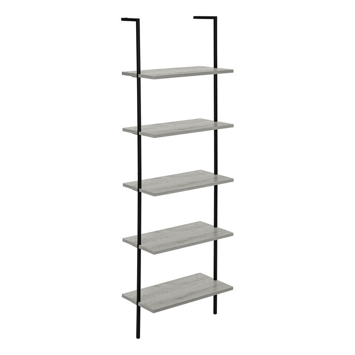 Monarch Specialties I 3681 Bookshelf, Bookcase, Etagere, Ladder, 5 Tier, 72"H, Office, Bedroom, Metal, Laminate, Grey, Black, Contemporary, Modern