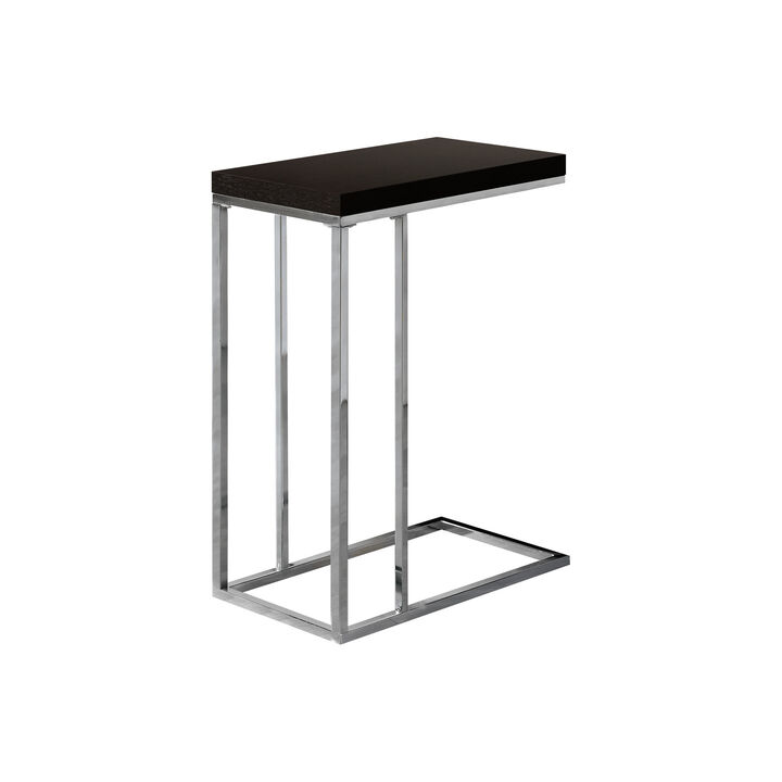 Monarch Specialties I 3007 Accent Table, C-shaped, End, Side, Snack, Living Room, Bedroom, Metal, Laminate, Brown, Chrome, Contemporary, Modern