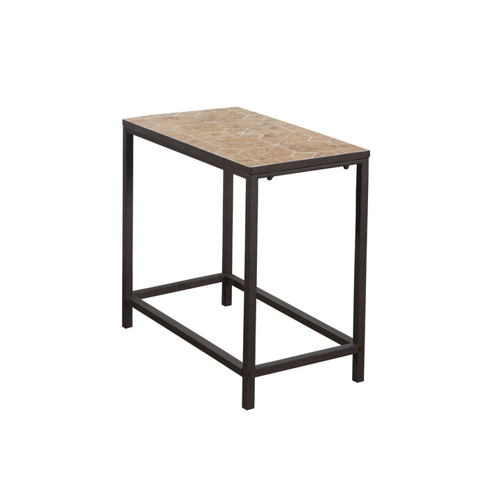 Monarch Specialties I 3163 Accent Table, Side, End, Nightstand, Lamp, Living Room, Bedroom, Metal, Tile, Brown, Transitional