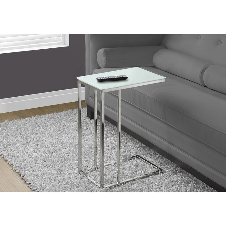 Monarch Specialties I 3000 Accent Table, C-shaped, End, Side, Snack, Living Room, Bedroom, Metal, Tempered Glass, Chrome, Contemporary, Modern