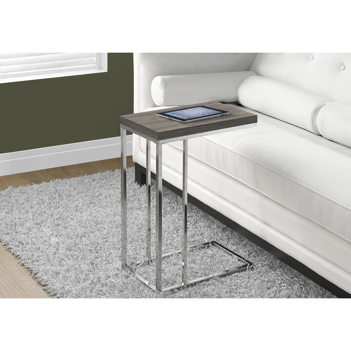 Monarch Specialties I 3253 Accent Table, C-shaped, End, Side, Snack, Living Room, Bedroom, Metal, Laminate, Brown, Chrome, Contemporary, Modern