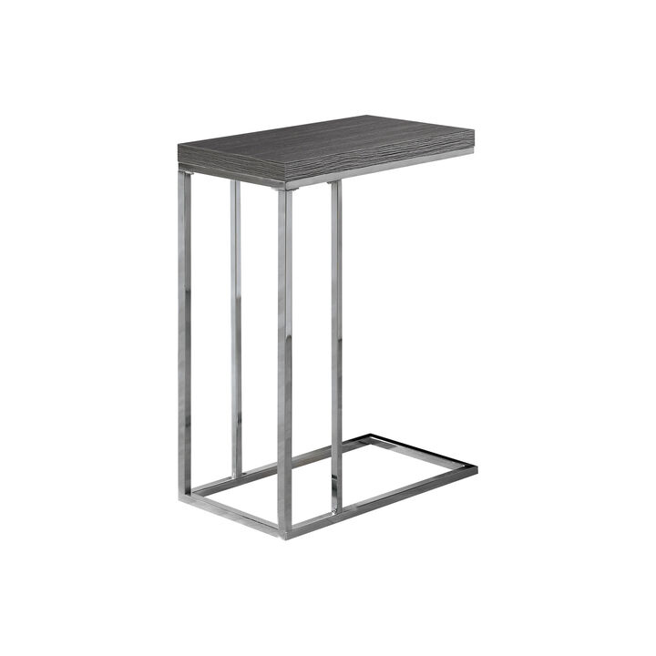 Monarch Specialties I 3228 Accent Table, C-shaped, End, Side, Snack, Living Room, Bedroom, Metal, Laminate, Grey, Chrome, Contemporary, Modern