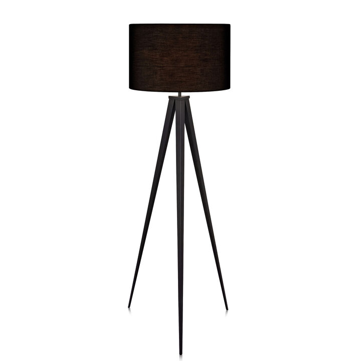 Teamson Home Romanza 61.81" Postmodern Tripod Floor Lamp with Drum Shade, Matte Black