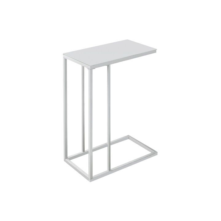 Monarch Specialties I 3037 Accent Table, C-shaped, End, Side, Snack, Living Room, Bedroom, Metal, Tempered Glass, White, Contemporary, Modern