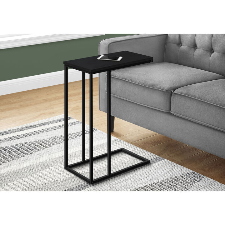 Monarch Specialties I 3761 Accent Table, C-shaped, End, Side, Snack, Living Room, Bedroom, Metal, Laminate, Black, Contemporary, Modern