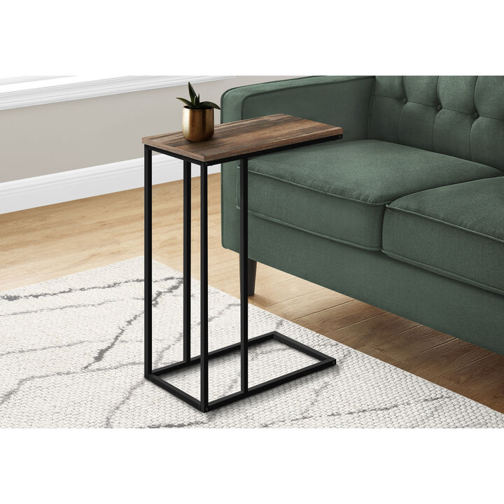 Monarch Specialties I 3764 Accent Table, C-shaped, End, Side, Snack, Living Room, Bedroom, Metal, Laminate, Brown, Black, Contemporary, Modern