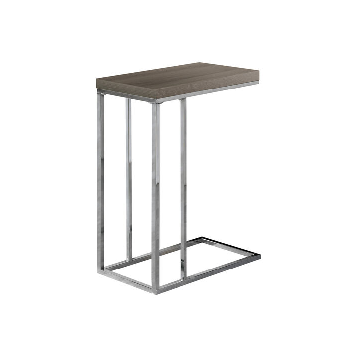 Monarch Specialties I 3253 Accent Table, C-shaped, End, Side, Snack, Living Room, Bedroom, Metal, Laminate, Brown, Chrome, Contemporary, Modern