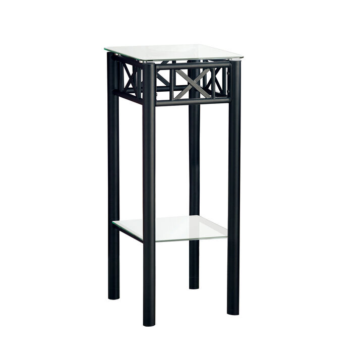 Monarch Specialties I 3078 Accent Table, Side, End, Plant Stand, Square, Living Room, Bedroom, Metal, Tempered Glass, Black, Transitional