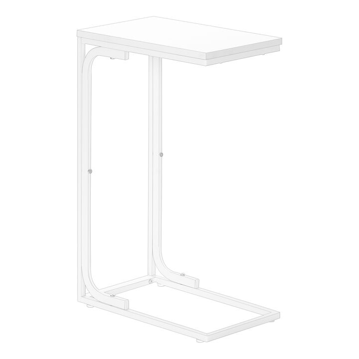 Monarch Specialties I 3478 Accent Table, C-shaped, End, Side, Snack, Living Room, Bedroom, Metal, Laminate, White, Contemporary, Modern