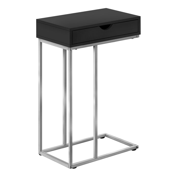 Monarch Specialties I 3773 Accent Table, C-shaped, End, Side, Snack, Storage Drawer, Living Room, Bedroom, Metal, Laminate, Black, Grey, Contemporary, Modern