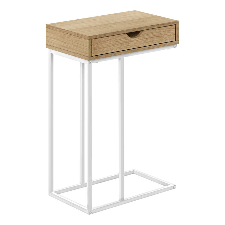 Monarch Specialties I 3775 Accent Table, C-shaped, End, Side, Snack, Storage Drawer, Living Room, Bedroom, Metal, Laminate, Natural, White, Contemporary, Modern