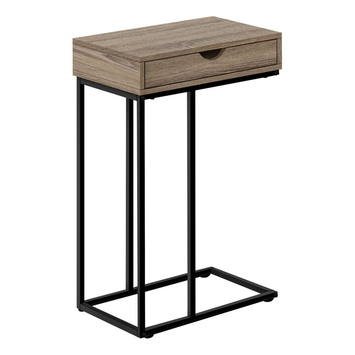 Monarch Specialties I 3771 Accent Table, C-shaped, End, Side, Snack, Storage Drawer, Living Room, Bedroom, Metal, Laminate, Brown, Black, Contemporary, Modern