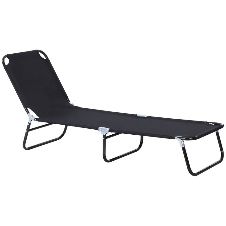 Portable Outdoor Sun Lounger, Lightweight Folding Chaise Lounge Chair w/ 5-Position Adjustable Backrest for Beach, Poolside and Patio, Black
