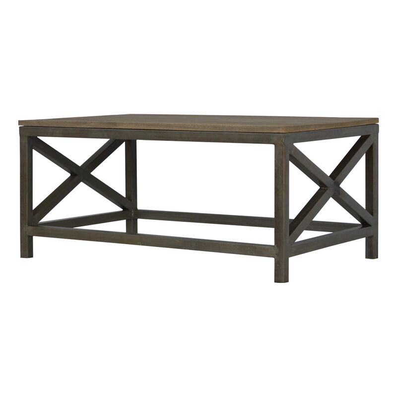 Industrial Coffee Table with Criss Cross Metal Design