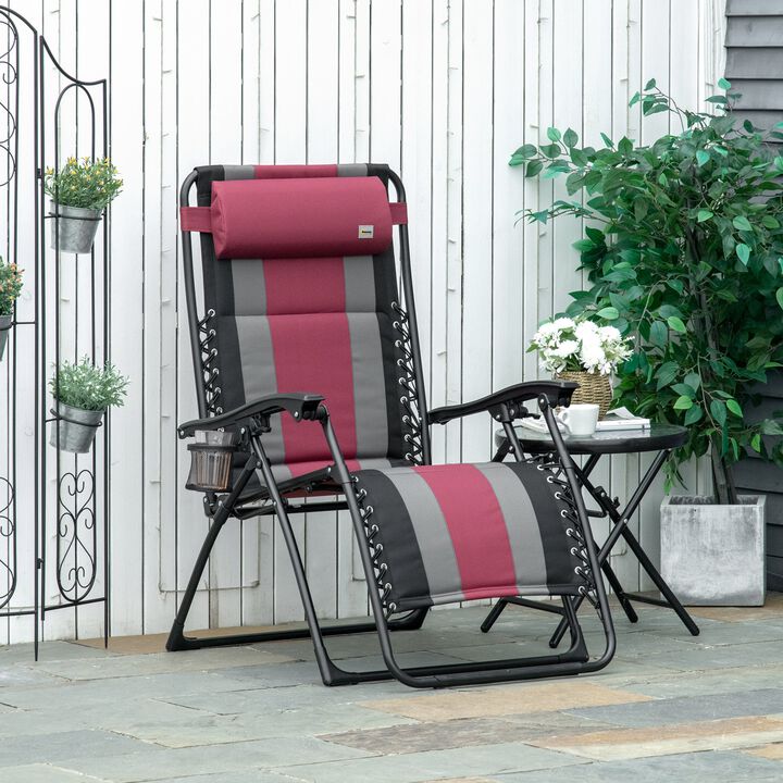 Zero Gravity Lounger Chair, Folding Reclining Patio Chair, with Cup Holder and Headrest, for Events and Camping, Red